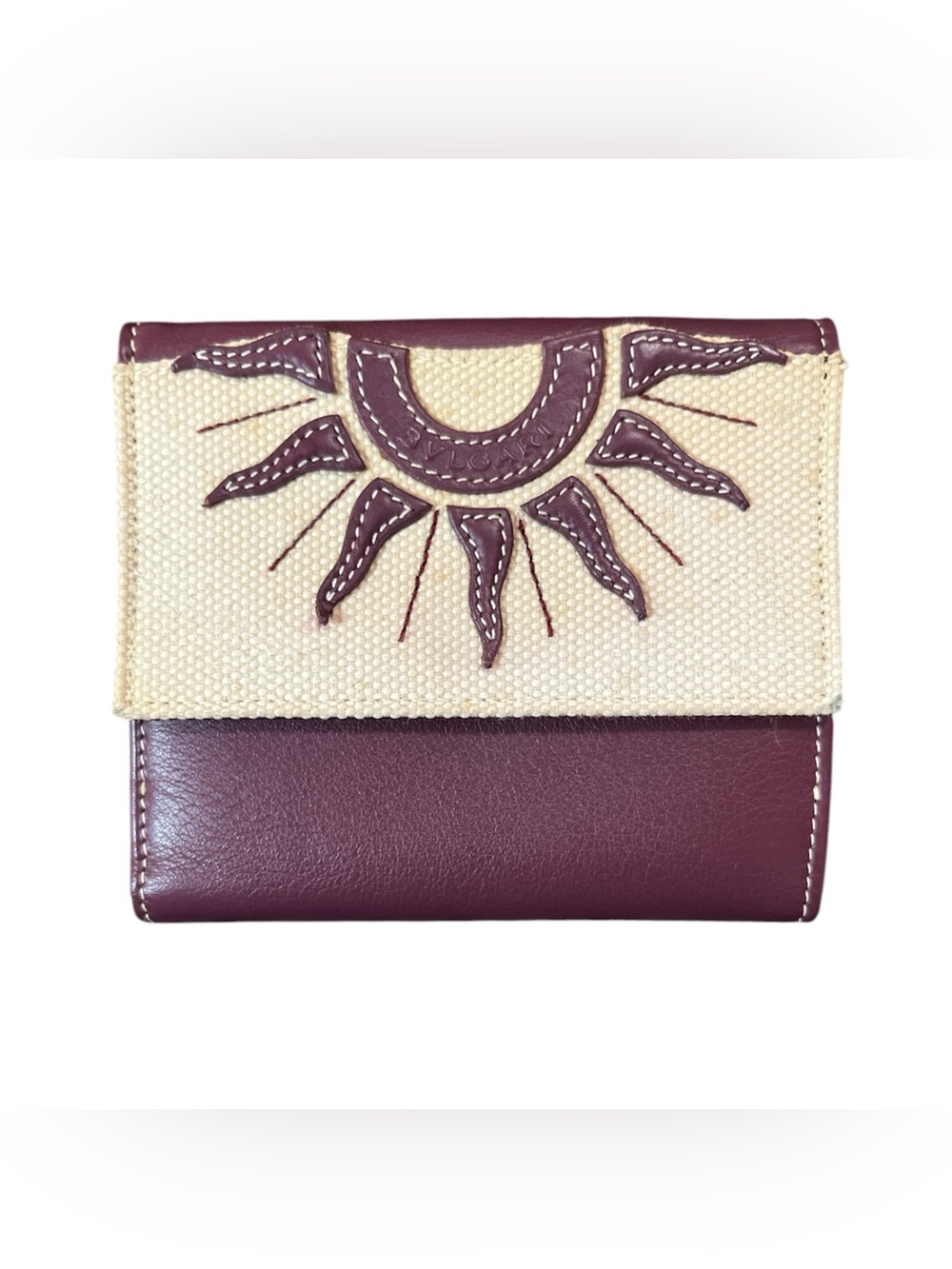 Vintage BVLGARI Tondo Sun Bifold Wallet Leather Box Y2K Rare